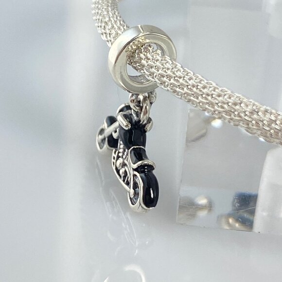Silver with Black Enamel Motorcycle Dangle Charm - Picture 5 of 9